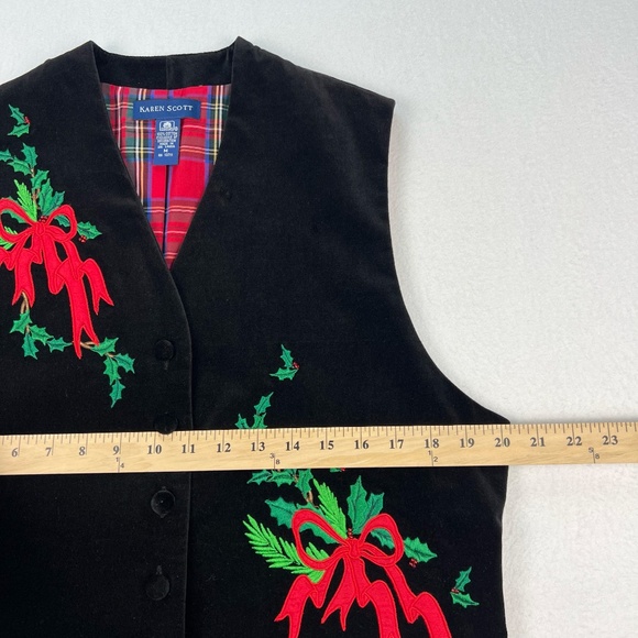 Karen Scott Christmas Holiday Vest Black Velvet Embroidered Blouse Top Women's M - Picture 9 of 16